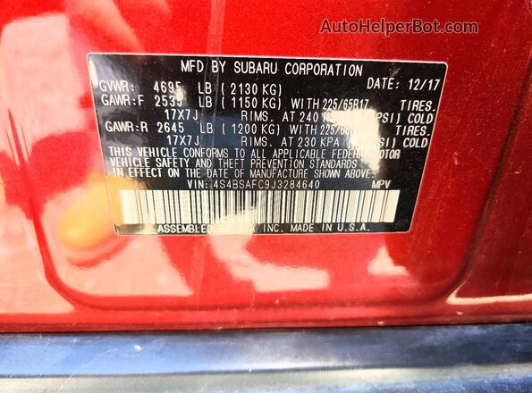 4S4BSAFC9J3284640 2018 SUBARU OUTBACK Burgundy 360 interior view