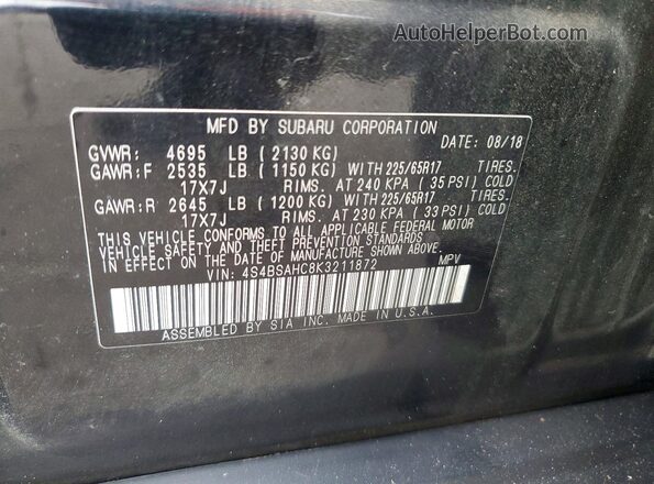 4S4BSAHC8K3211872 2019 SUBARU OUTBACK Black Vista interior de 360 grados