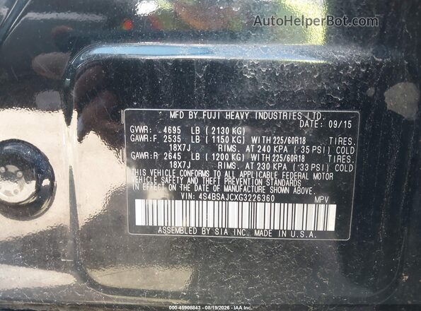 4S4BSAJCXG3226360 2016 SUBARU OUTBACK Black Widok komory silnika