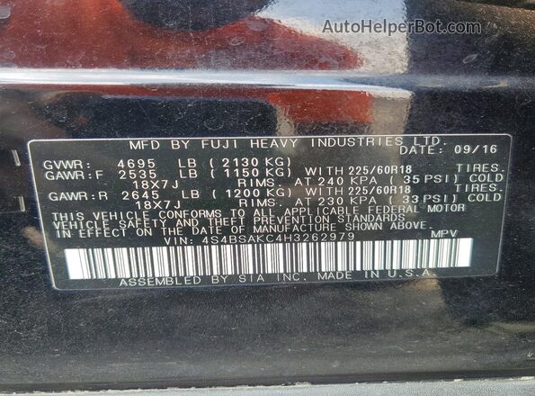 4S4BSAKC4H3262979 2017 SUBARU OUTBACK Black VIN sticker view