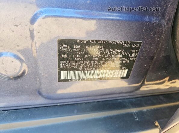 4S4BSAKC4H3322307 2017 SUBARU OUTBACK Blue Շարժիչի բաժամունքի տեսք