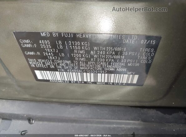 4S4BSALC1G3201957 2016 SUBARU OUTBACK Green Вид підкапотного простору
