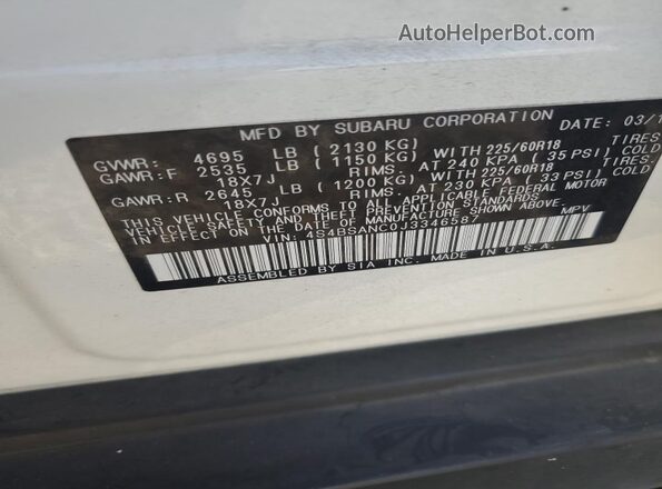 4S4BSANC0J3346587 2018 SUBARU OUTBACK White VIN sticker view