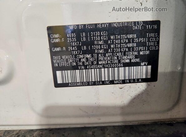 4S4BSANC1H3300566 2017 SUBARU OUTBACK White Շարժիչի բաժամունքի տեսք