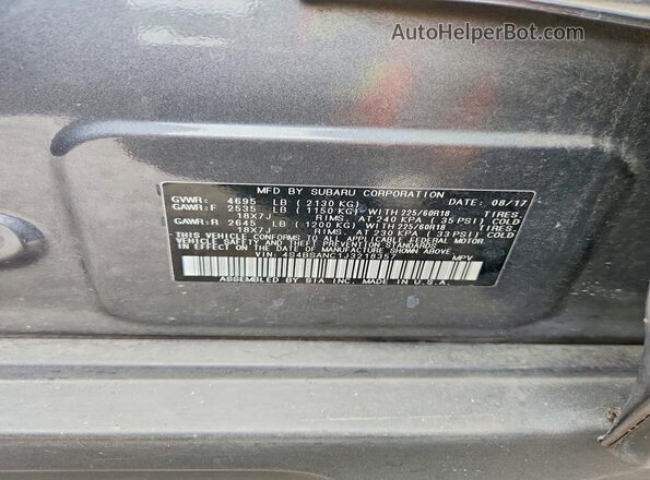 4S4BSANC1J3218357 2018 SUBARU OUTBACK Gray VIN sticker view