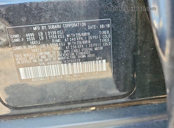 4S4BSANC1K3205528 2019 SUBARU OUTBACK Black ძრავის განყოფილების ხედი