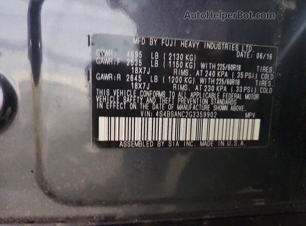 4S4BSANC2G3359902 2016 SUBARU OUTBACK Gray Widok komory silnika