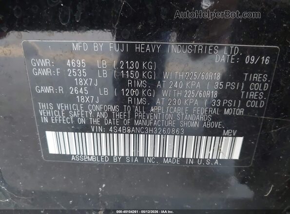 4S4BSANC3H3260863 2017 SUBARU OUTBACK Black Вид підкапотного простору