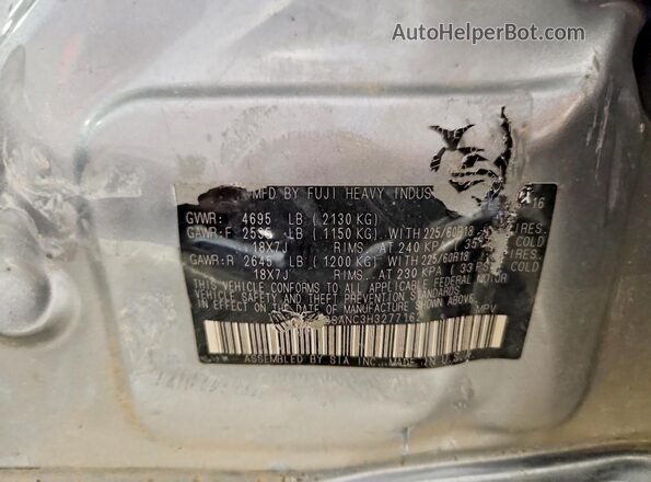 4S4BSANC3H3277162 2017 SUBARU OUTBACK Silver Widok naklejki z numerem VIN