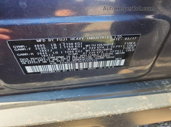 4S4BSANC3H3344326 2017 SUBARU OUTBACK Gray Вид підкапотного простору
