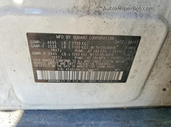 4S4BSANC3H3424449 2017 SUBARU OUTBACK Белый Вид наклейки с VIN-кодом
