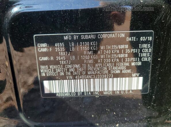 4S4BSANC3J3338273 2018 SUBARU OUTBACK Black Widok komory silnika
