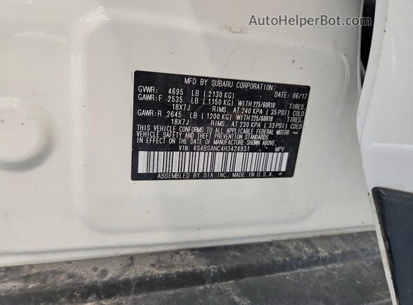 4S4BSANC4H3424931 2017 SUBARU OUTBACK White Vista de la etiqueta del VIN