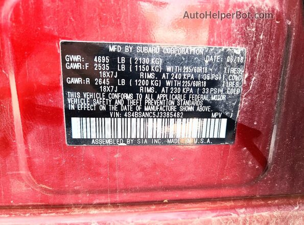 4S4BSANC5J3385482 2018 SUBARU OUTBACK Maroon Շարժիչի բաժամունքի տեսք