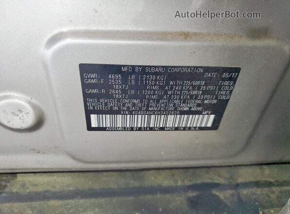 4S4BSANC6H3402820 2017 SUBARU OUTBACK Gold VIN კოდის სტიკერის ხედი