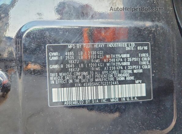4S4BSANC7G3312445 2016 SUBARU OUTBACK Black Вид підкапотного простору