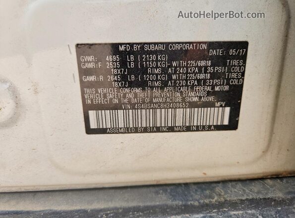 4S4BSANC8H3408652 2017 SUBARU OUTBACK White Widok komory silnika