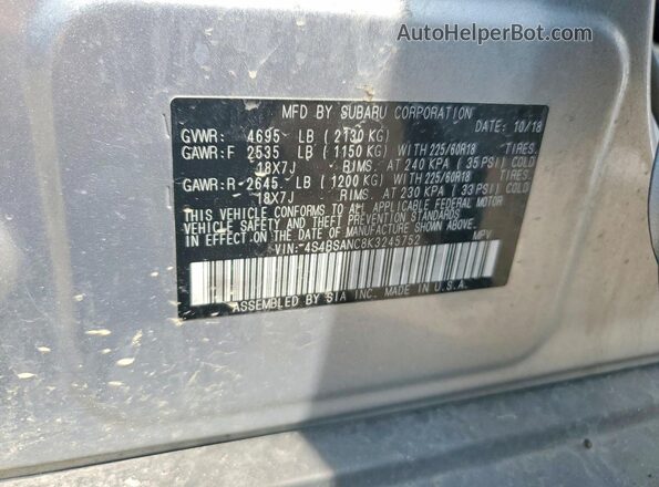 4S4BSANC8K3245752 2019 SUBARU OUTBACK Silver Вид наклейки з VIN-кодом