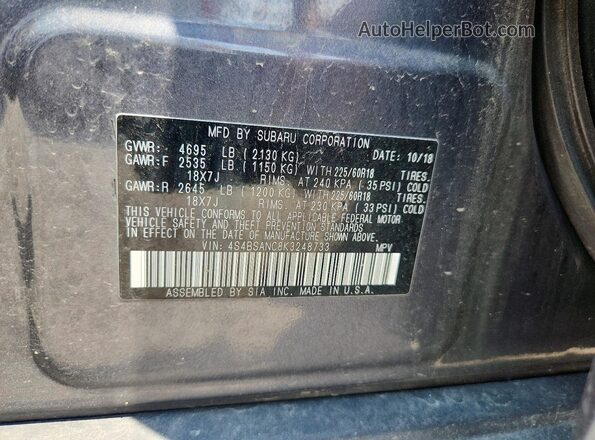 4S4BSANC8K3248733 2019 SUBARU OUTBACK Серый Вид подкапотного пространства
