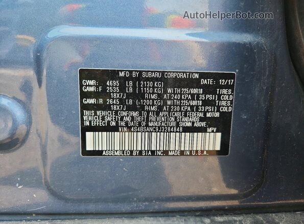 4S4BSANC9J3284848 2018 SUBARU OUTBACK Blue Вид підкапотного простору