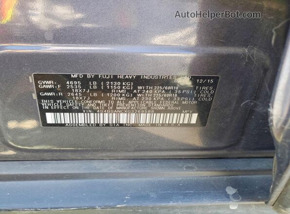 4S4BSANCXG3269588 2016 SUBARU OUTBACK Серый Панорамный вид салона 360°