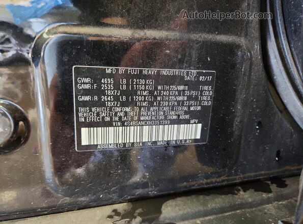 4S4BSANCXH3351399 2017 SUBARU OUTBACK Black Engine compartment view