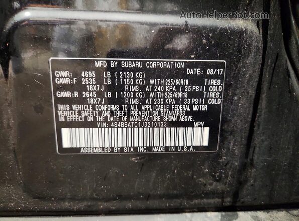 4S4BSATC1J3210133 2018 SUBARU OUTBACK Черный Вид подкапотного пространства