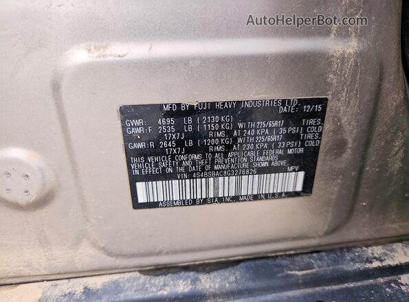 4S4BSBAC8G3276826 2016 SUBARU OUTBACK Tan Vista interior de 360 grados