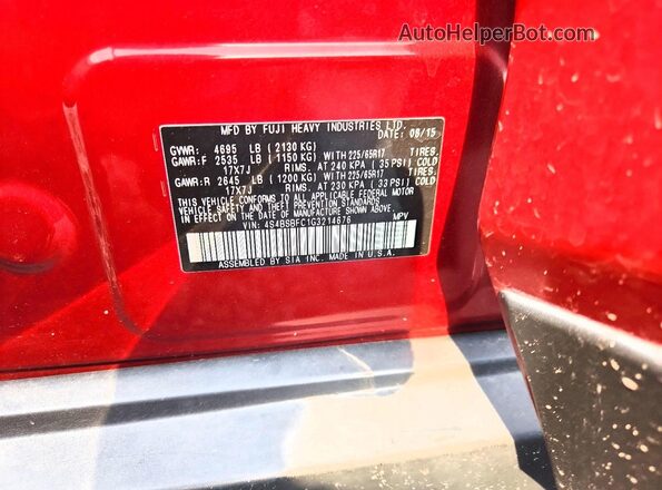 4S4BSBFC1G3214676 2016 SUBARU OUTBACK Burgundy Widok komory silnika