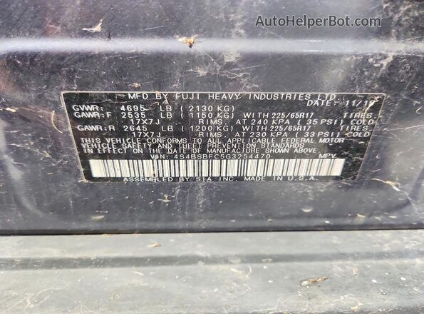 4S4BSBFC5G3254470 2016 SUBARU OUTBACK Blue VIN კოდის სტიკერის ხედი