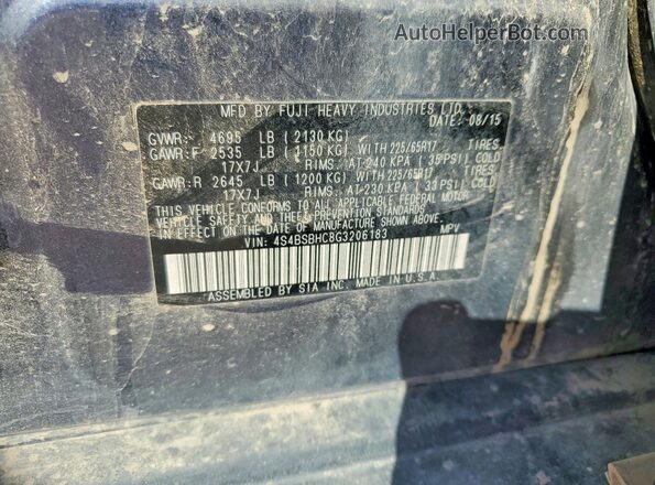4S4BSBHC8G3206183 2016 SUBARU OUTBACK Gray Вид підкапотного простору