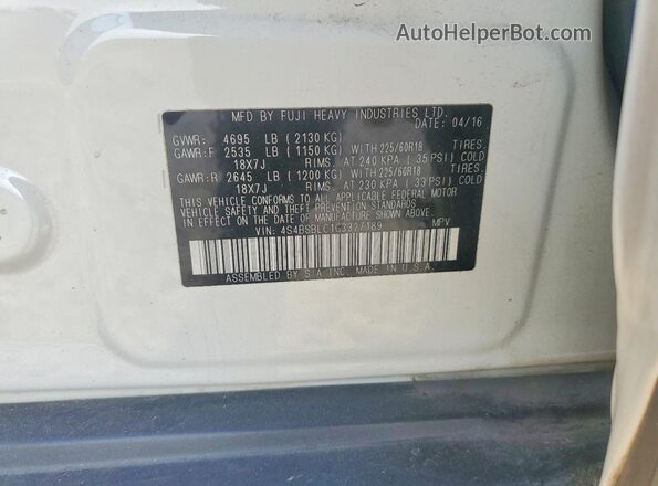 4S4BSBLC1G3327189 2016 SUBARU OUTBACK White Вид підкапотного простору