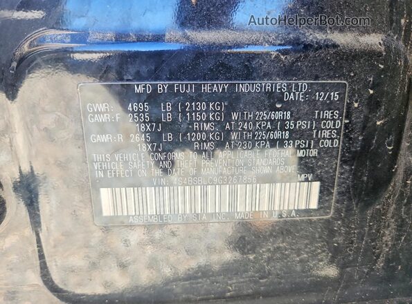 4S4BSBLC9G3267856 2016 SUBARU OUTBACK Black ძრავის განყოფილების ხედი