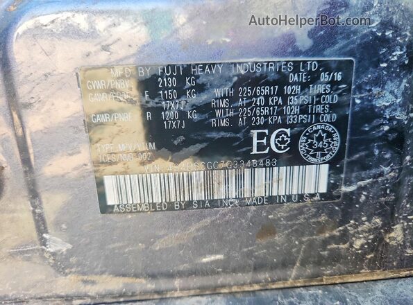 4S4BSCGC7G3348483 2016 SUBARU OUTBACK Gray 