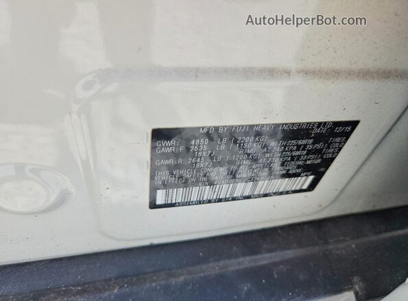 4S4BSENC0G3269168 2016 SUBARU OUTBACK White VIN կոդի պիտակի տեսք