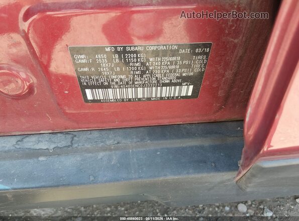 4S4BSENC0J3332213 2018 SUBARU OUTBACK Maroon Engine compartment view