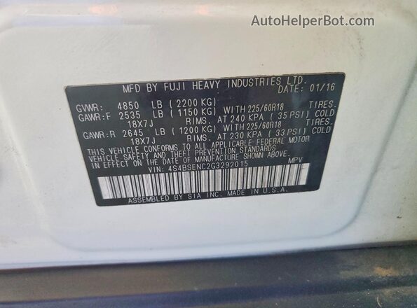 4S4BSENC2G3292015 2016 SUBARU OUTBACK Белый Вид подкапотного пространства