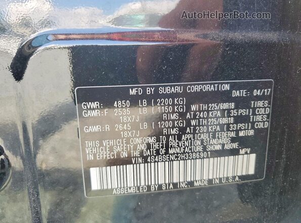 4S4BSENC2H3386901 2017 SUBARU OUTBACK Черный Вид наклейки с VIN-кодом