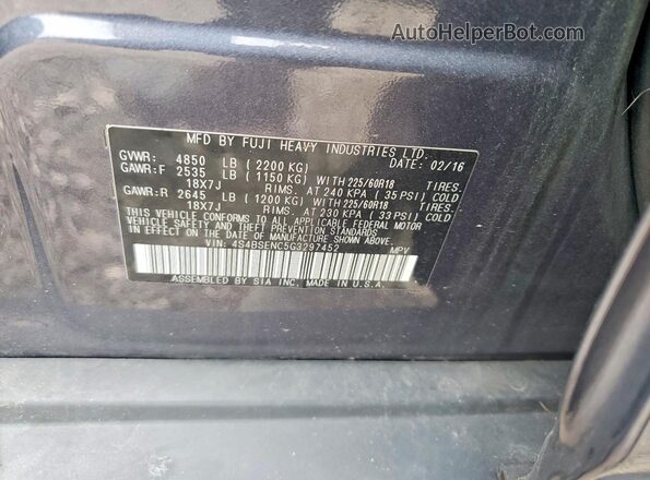 4S4BSENC5G3297452 2016 SUBARU OUTBACK Blue Вид наклейки з VIN-кодом