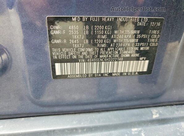 4S4BSENC6H3322148 2017 SUBARU OUTBACK Синий Вид подкапотного пространства