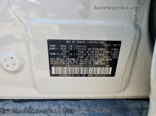 4S4BSENC6J3253029 2018 SUBARU OUTBACK White Widok naklejki z numerem VIN