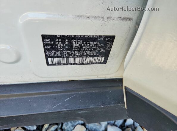 4S4BSENC7G3319824 2016 SUBARU OUTBACK White Вид підкапотного простору
