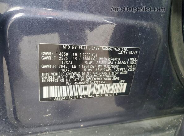 4S4BSENC7H3381354 2017 SUBARU OUTBACK Gray Вид наклейки з VIN-кодом