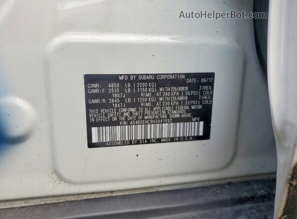 4S4BSENC8H3441092 2017 SUBARU OUTBACK White Vista de la etiqueta del VIN