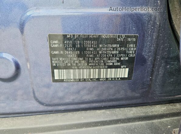 4S4BSENC9G3236038 2016 SUBARU OUTBACK Синий 