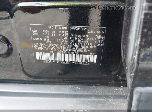 4S4BSENC9J3250769 2018 SUBARU OUTBACK Black Widok komory silnika