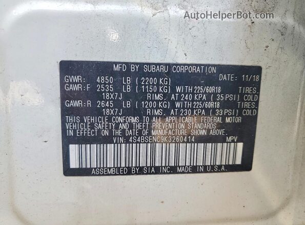 4S4BSENC9K3260414 2019 SUBARU OUTBACK White Շարժիչի բաժամունքի տեսք