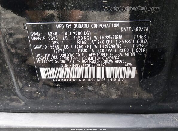 4S4BSETC2K3230125 2019 SUBARU OUTBACK Black Շարժիչի բաժամունքի տեսք