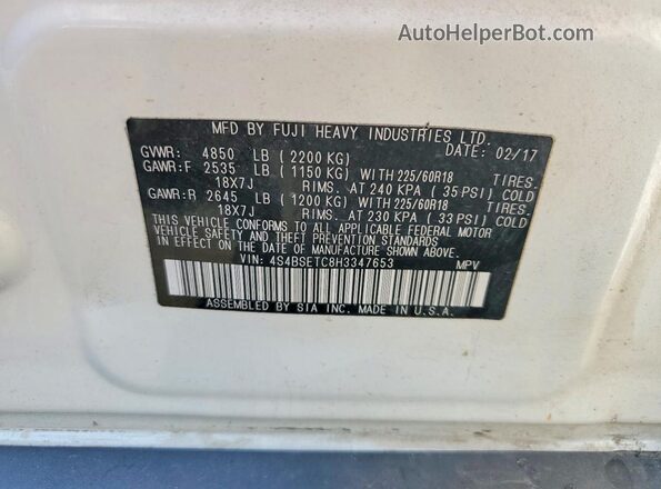 4S4BSETC8H3347653 2017 SUBARU OUTBACK White Engine compartment view