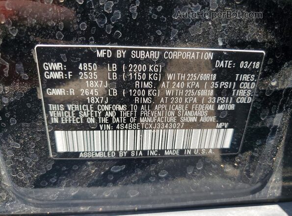 4S4BSETCXJ3343027 2018 SUBARU OUTBACK Black Widok wnętrza 360 stopni